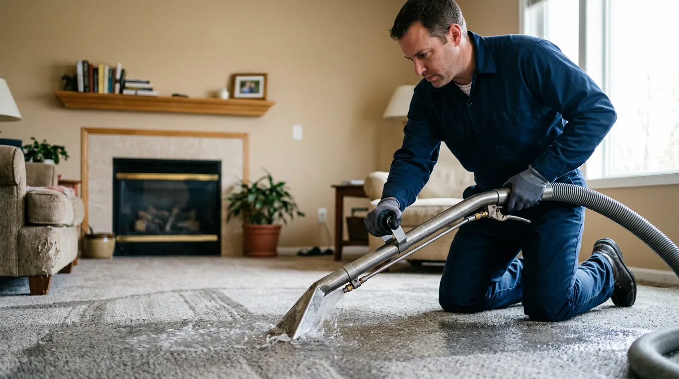 Water damage restoration technician working near Tilton, IL